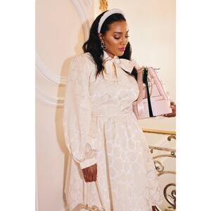 Ivy City Co. NWT Mercedes Puff Sleeve Tie Neck Dress Cream Sz 2 Coquette